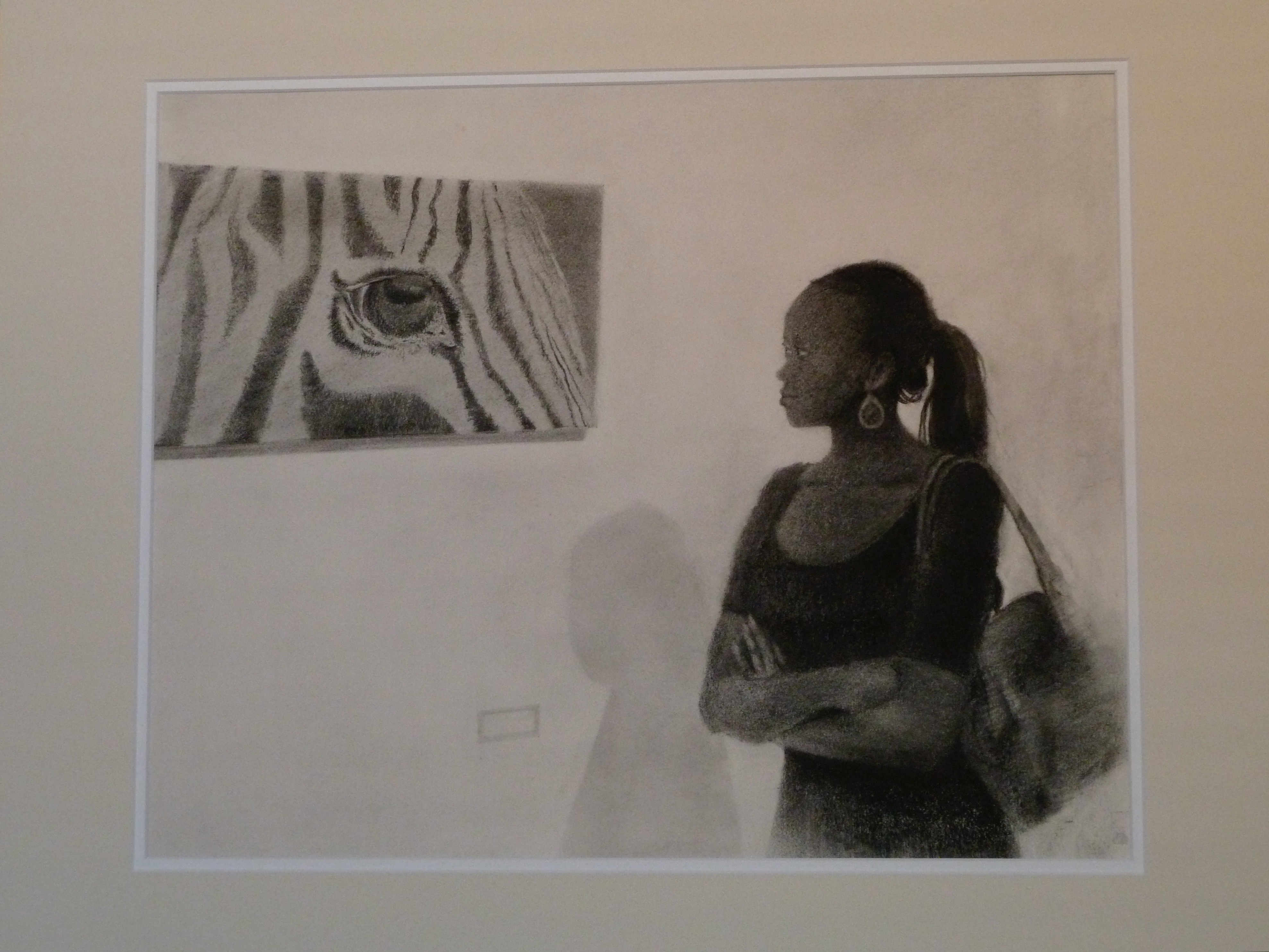 Agatha and Zebra, Charcoal on paper. Drawing by Tony Fitzsimmons.